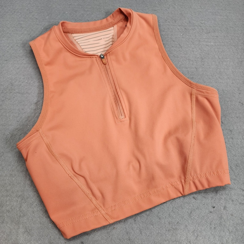 Nike Pro Dri-FIT Crop Top Sleeveless Burnt Orange Quarter Zip Mesh Back Womens S